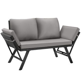 TecTake Garden Sofa Sintra - multi-functional, UV & weather resistant in Light Grey | Size: 2 Seater