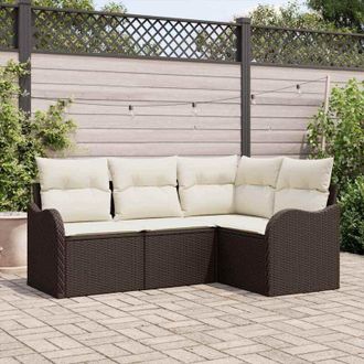 vidaXL Vidaxl - Conjunto De Sof&aacute; De Jard&iacute;n Con Coj&iacute;n 4 Pcs Marr&oacute;n Polirat&aacute;n