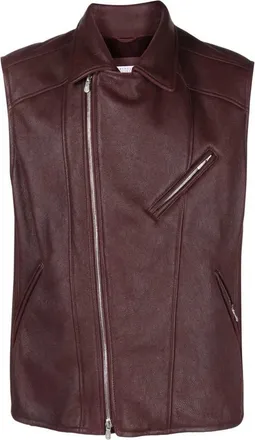 Brunello Cucinelli Burgundy Leather Biker Vest, Size Medium
