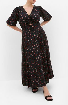City Chic Aliya Cherry Print Maxi Dress in Black Cherry at Nordstrom, Size Xl