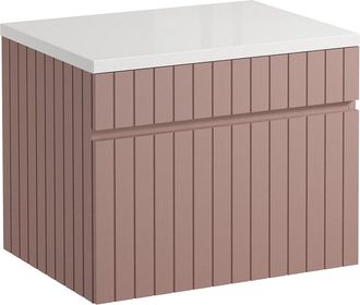 Vente-Unique Mobile sotto lavabo sospeso scanalato con piano di appoggio 60 cm Rosa - SATARA