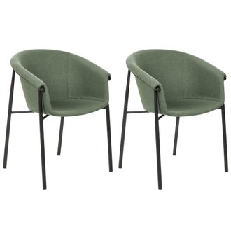 Beliani Beliani - Conjunto De 2 Sillas Verde Oscuro Negro Poli&eacute;ster Contempor&aacute;neo Comedor Ames