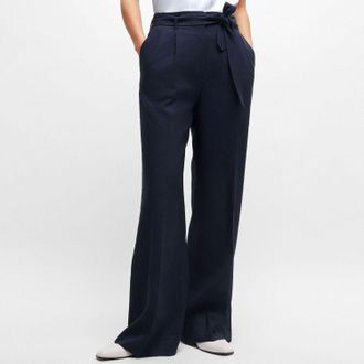 HUGO BOSS Womens Tepiala Wide-Leg Trousers in Blue Wool - Size 10 UK