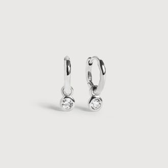 Monica Vinader Sterling Silver April Birthstone Huggie Earrings White Topaz