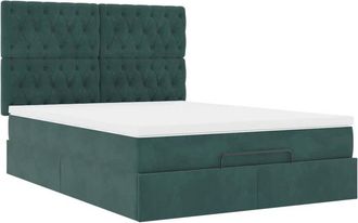 vidaXL Estructura De Cama Otomana Con Colchones Verde Oscuro 140x200cm Vidaxl