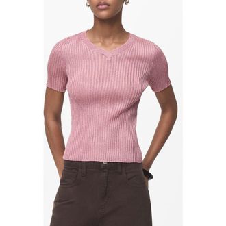 Mango Metallic Short Sleeve Rib Sweater in Pastel Pink at Nordstrom Rack, Size Medium
