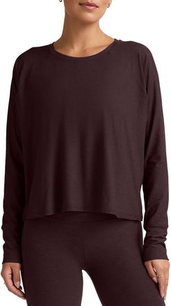 Beyond Yoga Featherweight Long Sleeve T-Shirt in Dark Chocolate Heath at Nordstrom, Size X-Large