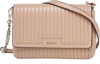 DKNY Dkny Beige Pinstripe Quilted Leather Gansevoort Flap Shoulder Bag