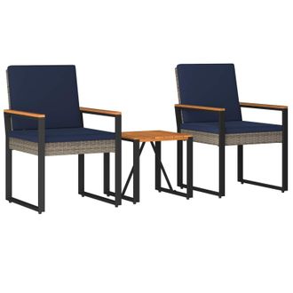 vidaXL Juego De Muebles De Exterior Con Coj&iacute;n 3 Pcs Gris Y Azul Marino Vidaxl
