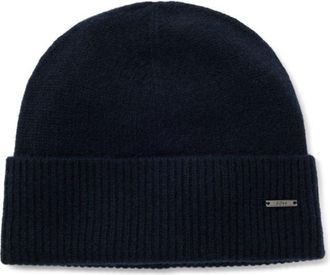 BOSS Knit cashmere beanie with metal logo plaque