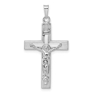 Diamond2Deal 14k White Gold Polished Solid INRI Striped Crucifix Pendant
