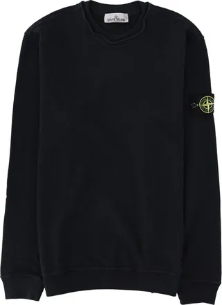 Stone Island Crewneck Ribbed Trim Minimalist Black Sweatshirt