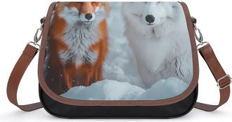 Generic Red Fox And Wolf Small Womens Crossbody Bags Shoulder Handbag with Adjustable Strap for Travel