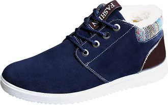 Generic Winter Warm Mens Boots Fuzzy Lined Ankle Snow Boots Casual Trekking Shoes Warm Soft Lining Desert Combat Chukka Shoes for Outdoor Camping Blue