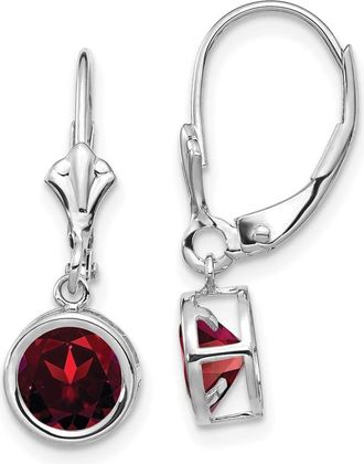Diamond2Deal 14k White Gold 6mm Garnet Drop Dangle Earrings