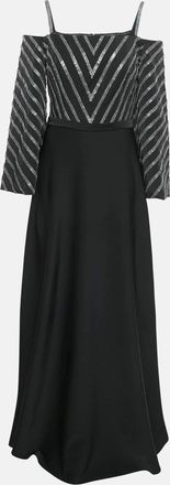 BASIX Black Embellished Crepe Cold-Shoulder Gown