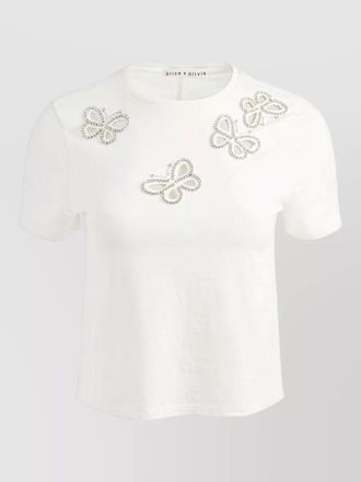 Alice & Olivia cotton crystal embellished cutout cropped t-shirt
