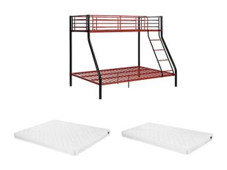 Vente-Unique Letto A Castello 90 E 140 X 190 Cm Acciaio Nero E Rosso + Materasso - Elevatio Iv