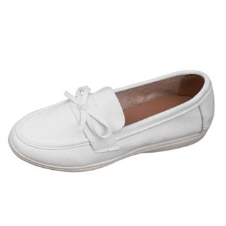 Generic Womens Walking Shoes with Bow Round Toe Ballet Shoes Suede Flat Sole Shoes Plain Comfortable Sports Shoes Boat Shoes Lightweight Non-Slip Loafers Eleg