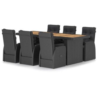 vidaXL Juego De Comedor De Jard&iacute;n 7 Piezas Rat&aacute;n Sint&eacute;tico Negro Vidaxl