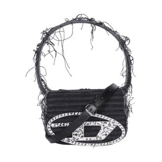 Diesel Frayed Effect Crystal Logo Bag - female - Diesel - Handbags - Black - ONE SIZE - Bags