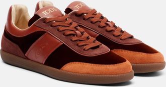 Tod's Tabs leather-trimmed velvet sneakers