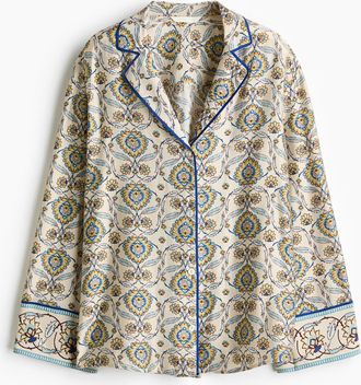 H&M Freizeitbluse aus Popeline - Hellbeige/Gemustert