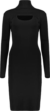 Yves Salomon Minimalistische Midi Jurk - Dames - Kleedjes - Zwart - S - Leer - Kleedjes