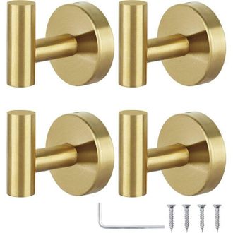 OEM Handtuchhaken, Badezimmer-garderobenhaken, Bademantelhaken, Edelstahl-haken, Schwerer T&uuml;r-handtuchhalter,4 St&uuml;ck (goldener Einzelhaken Ohne Lochung)-c