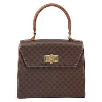 Celine Vintage Convertible Turnlock Top Handle Bag Canvas Brown Canvas Handbag (Pre-Owned)