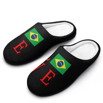 Generic Love Brazilian Flag Fashion Cotton Slippers for Women Memory Foam House Slippers Non-Slip House Bedroom Shoes