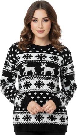 Janisramone Christmas Jumpers for Women UK, Long Sleeve Reindeer Snowflake Cute Design Xmas Warm Knitted Jumpers for Women, Crew Neck Festive Ladies Sweater Top R