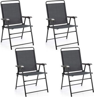Costway Costway - Juego De 4 Sillas Plegables De Jard&iacute;n, Silla Exterior Con Respaldo, Reposabrazos Y Reposapi&eacute;s, De Textileno, Almohadillas Antideslizantes, P