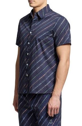 Psycho Bunny Renmark Short Sleeve Stretch Poplin Woven Button-Up Shirt in Evening Blue at Nordstrom Rack, Size Medium