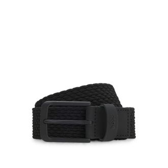 BOSS Woven belt with leather trims and logo detail