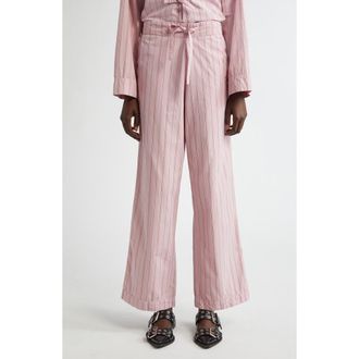 Ganni Ruffle Trim Stripe Organic Cotton Pants in Lilac Sachet at Nordstrom Rack, Size 10-12 Us / 42 Eu