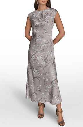 DKNY Abstract Print Satin Midi Dress in Driftwood Multi at Nordstrom, Size Small