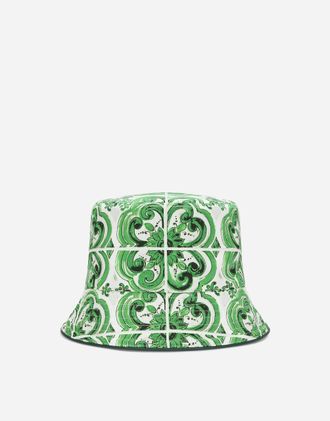 Dolce & Gabbana Reversible Bucket Hat With Majolica Print - Man Hats And Gloves Print 58