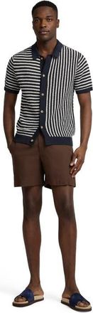 Onia Knit Linen Button Up Short Sleeve in Midnight/egret at Nordstrom, Size Xx-Large