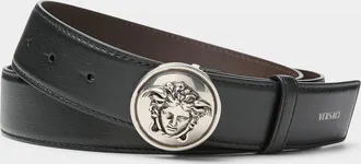 Versace Mens Medusa round buckle belt