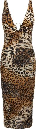 Roberto Cavalli Abito midi con stampa leopardata - Marrone