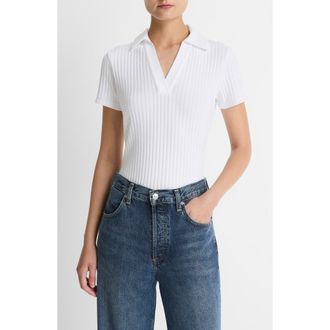 Vince Johnny Collar Ribbed Top in Optic White at Nordstrom, Size Xx-Small