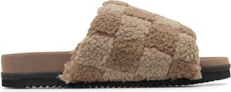 Roam Womens Fuzzy Checker Slides In Beige/taupe