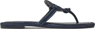 Tory Burch Miller Knotted Crystal Sandal - Dames - Slippers - Blauw - 37 EU - Leer - Schoenen