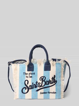 MC2 Saint Barth Handtasche mit Label-Print und Fransen Modell COLETTE in Blau, Gr&ouml;&szlig;e 1
