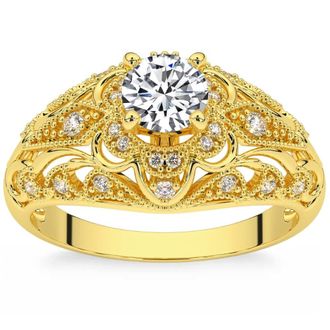 Pompeii3 1 1/2Ct Diamond Vintage Engagement Ring 14k Gold Lab Grown
