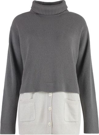 Malo Cashmere Coltrui met Zakken - Dames - Cashmere truien - Grijs - S - Kasjmier - Truien & Vesten