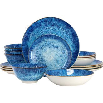 Elama Oceanus 16 Piece Porcelain Double Bowl Dinnerware Set in White at Nordstrom