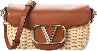 Valentino Vlogo Loco Straw & Leather Crossbody