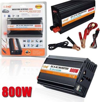 Trade Shop Trade Shop - Inverter Di Potenza 800w 12v 220v Convertitore Tasto On Off Pinze Batteria P800w